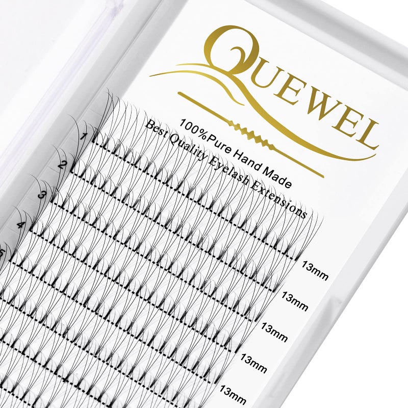 QUEWEL Premade Lash Fans, 3D Premade Fans Eyelash Extensions 0.07mm Thickness C Curl 13mm Volume Lash Extensions Short Stem Pre Made Fans Eyelash Extensions(3D 0.07C 13mm) - Image 1